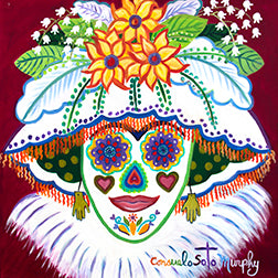 Dia de los Muertos - Flower Hat Red Background